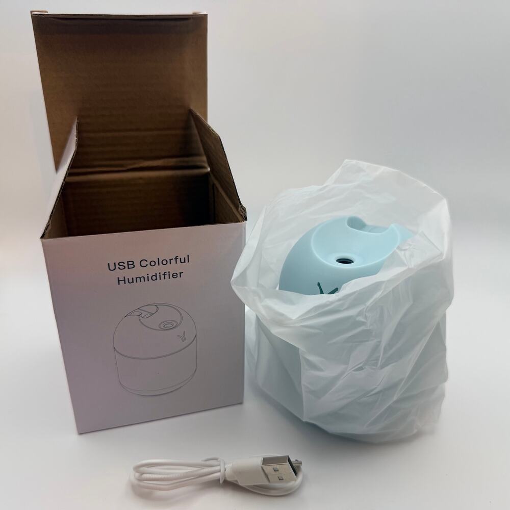 USB Colorful Mini Humidifier Blue Portable Desktop LED Light NEW - Picture 2 of 7